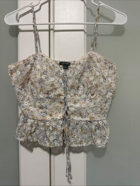 Wild Fable floral Lace-Trim Peplum Cami Top - White/Blue/Yellow
